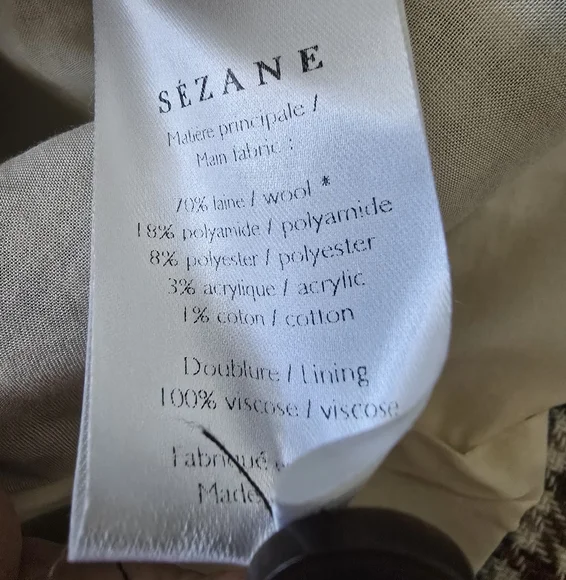 SÉZANE Will Cream Brown Houndstooth Plaid Wool Jacket RARE size Small NWT - Picture 11 of 13